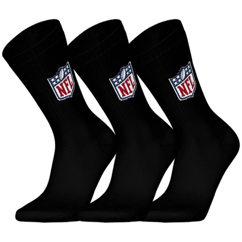 NFL Shield Logo 3-Pack High-Quality Cotton Crew Socks | 35/38 Black