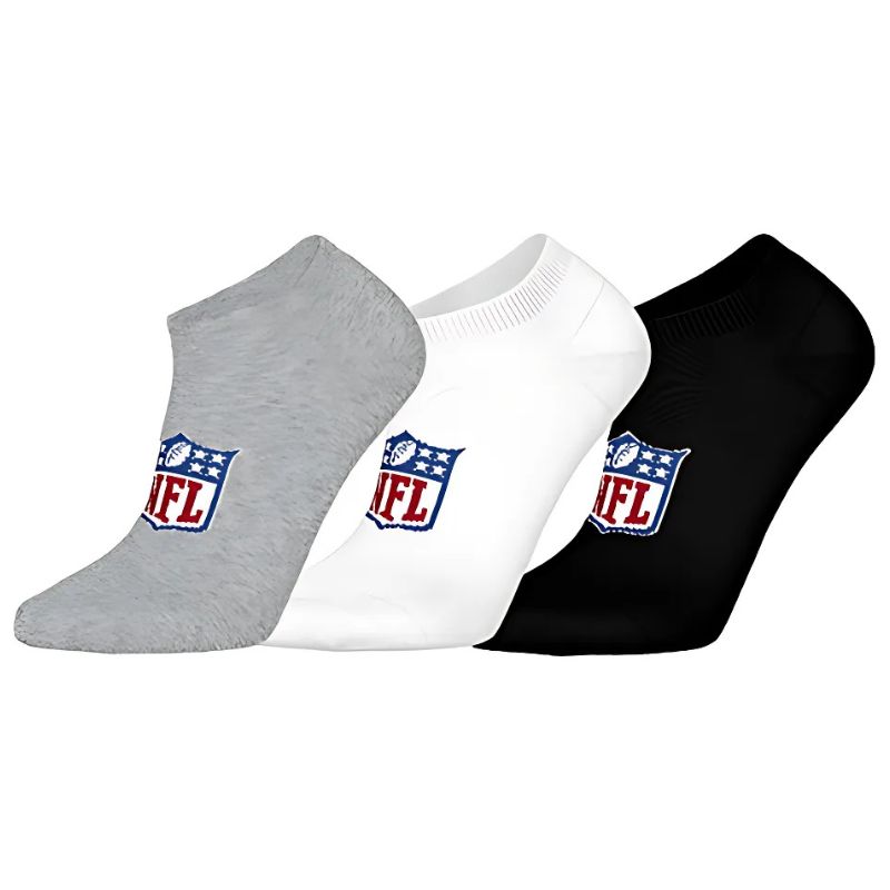 NFL Shield Logo 3-Pack High-Quality Cotton Sneaker Socks | 43/46 Grey/White/Black