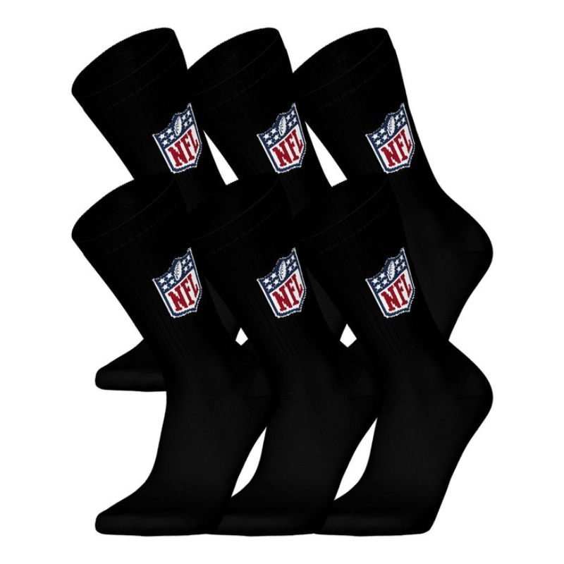 Nfl Pattern Socks NFL Shield Logo 6-Pack High-Quality Cotton Quarter Socks | 35/38 Black