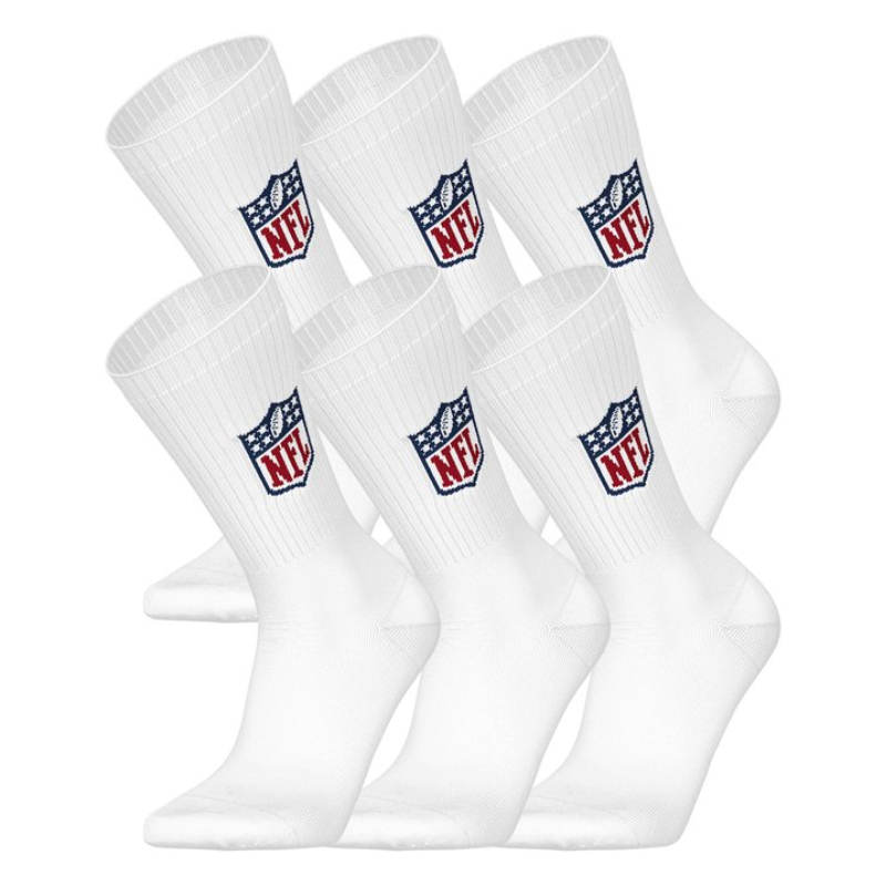 Nfl Pattern Socks NFL Shield Logo 6-Pack High-Quality Cotton Quarter Socks | 39/42 White