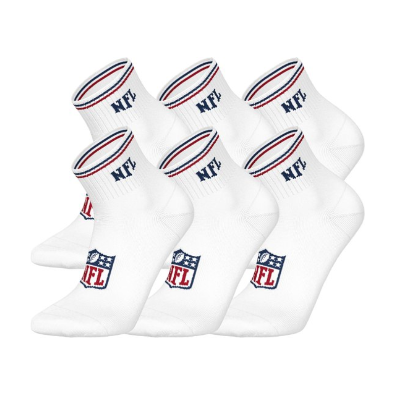 Nfl Pattern Socks NFL Shield Logo 6-Pack High-Quality Cotton Quarter Socks | 43/46 White
