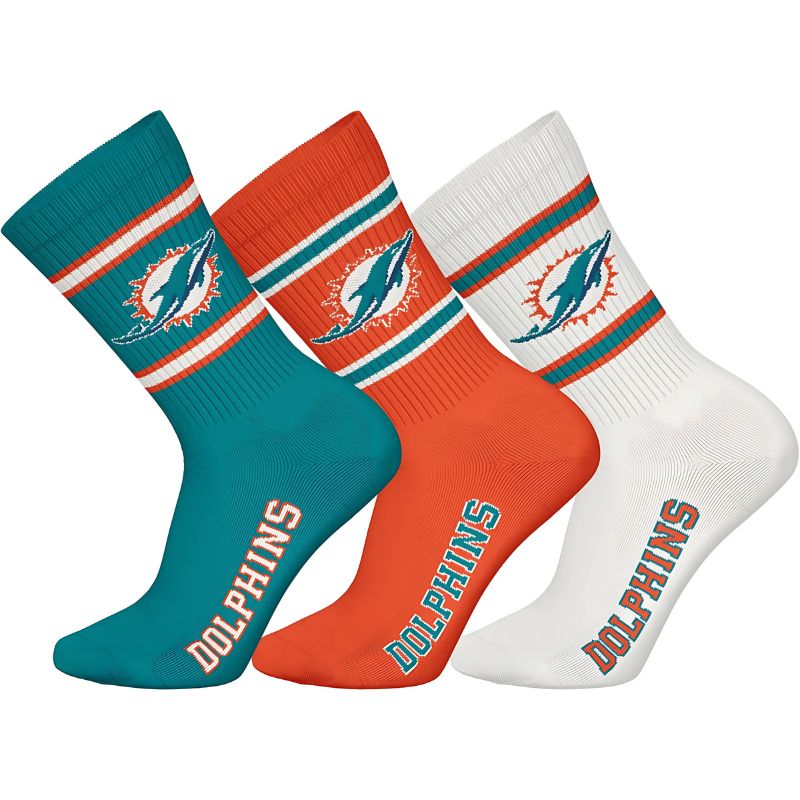 Nfl Pattern Socks NFL Dolphins 3pk Crew Socks 43/46 Teal/White/Orange