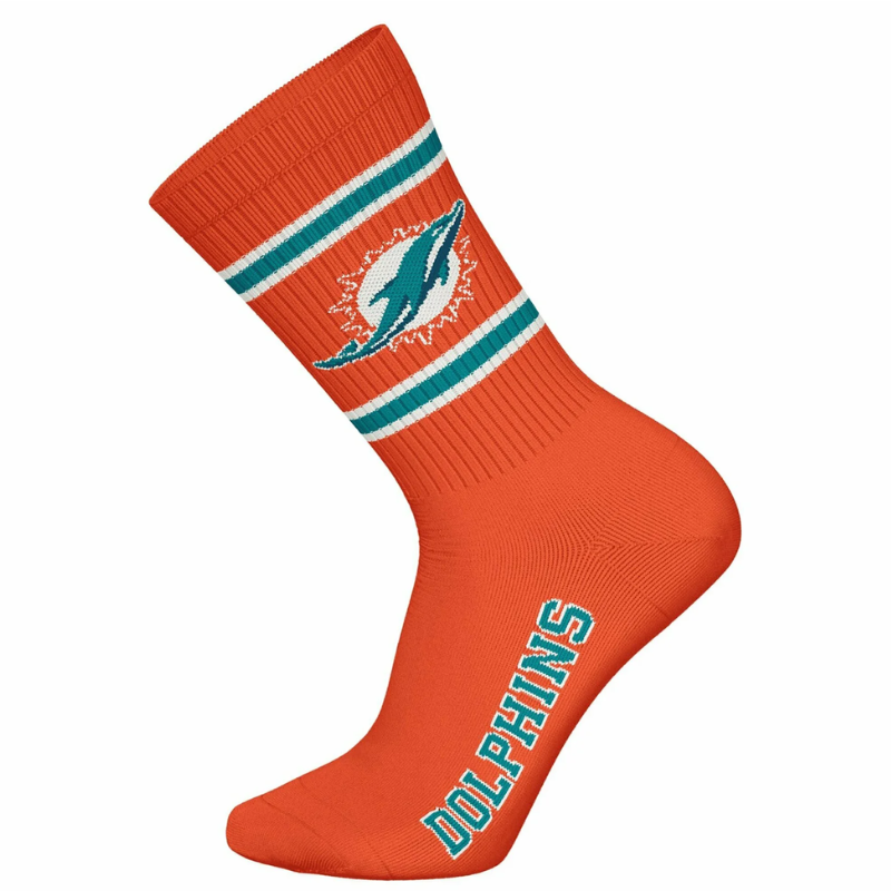 NFL Miami Dolphins 3-Pack Soft Cotton Crew Socks | 43/46 Teal/White/Orange