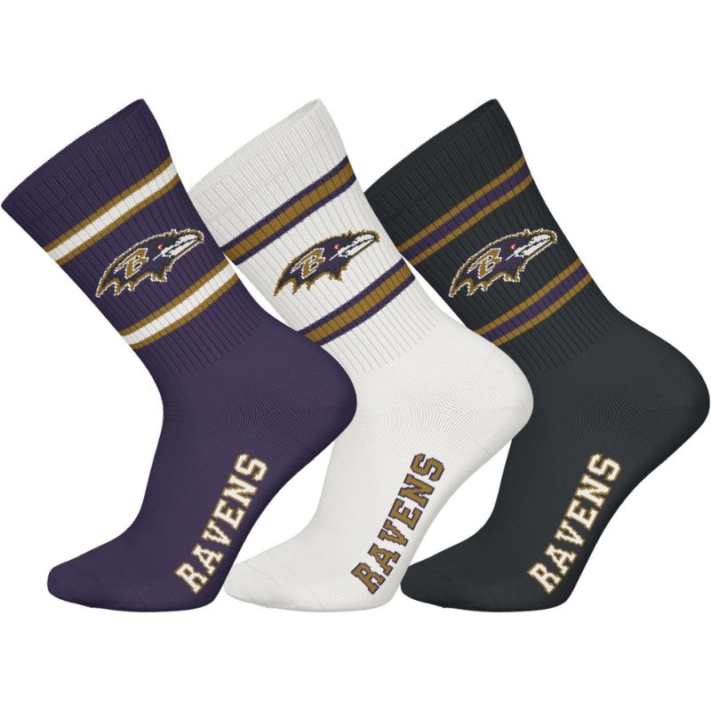 NFL Baltimore Ravens 3-Pack Soft Cotton Crew Socks