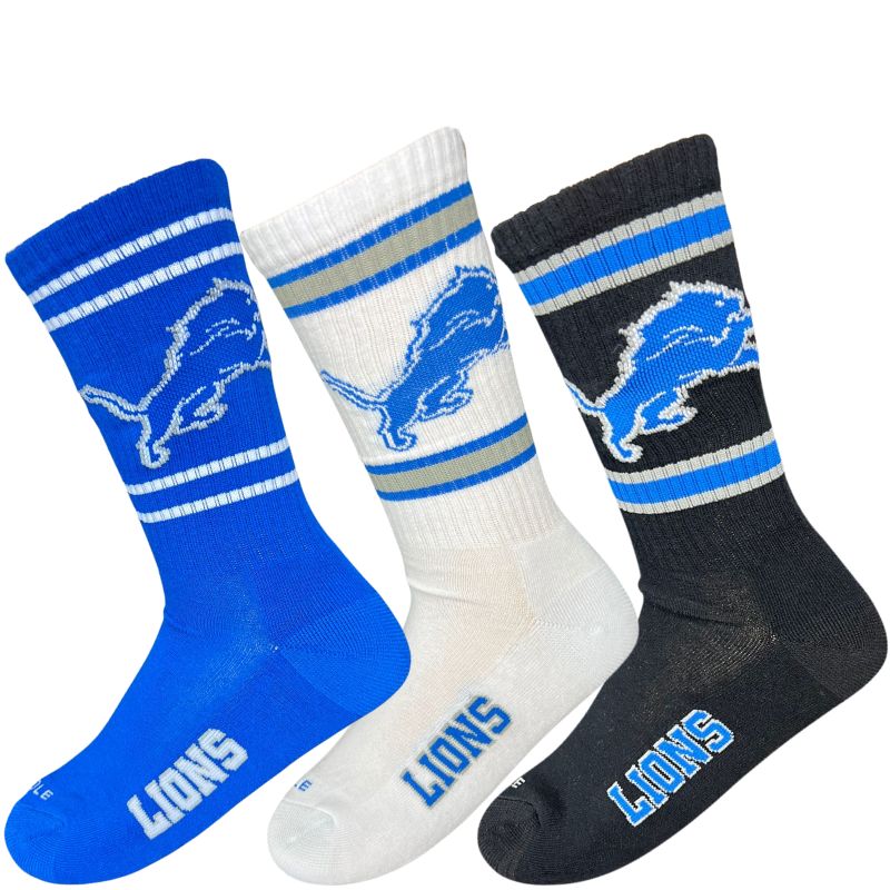 NFL Huddle Lions 3pk Crew Socks 43/46 Royal/White/Black