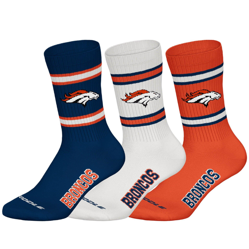 Nfl Pattern Socks NFL Denver Broncos 3pk Huddle Crew Socks 39/42 Nny/Wht/Org