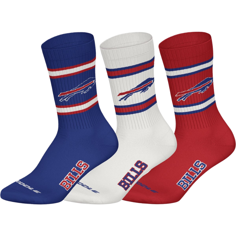 NFL Huddle 3pk Crew Socks 39/42 Buffalo Bills
