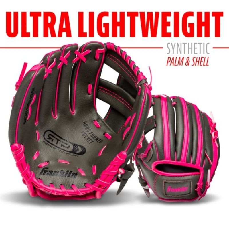 Franklin 22702 9,5 Inch Graphite/Pink Youth Baseball Glove | Left Hand Catch