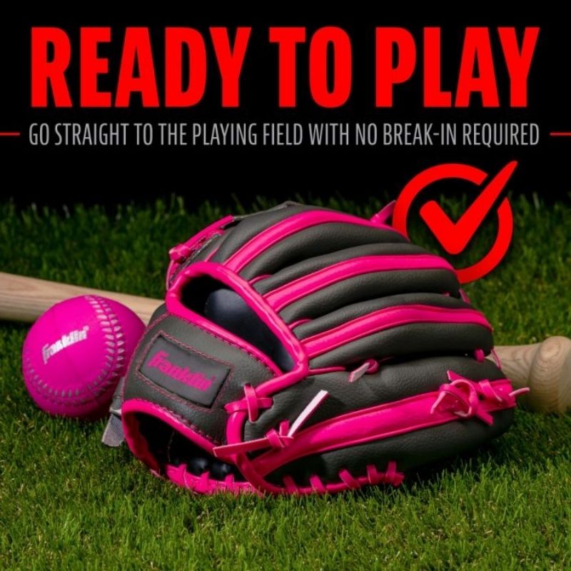 Franklin 22702 9,5 Inch Graphite/Pink Youth Baseball Glove | Left Hand Catch