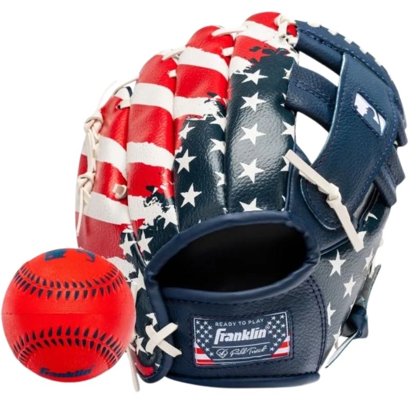 Franklin 22900 9,5 Inch MLB Navy/Red/White Youth Baseball Glove with Ball | Left Hand Catch