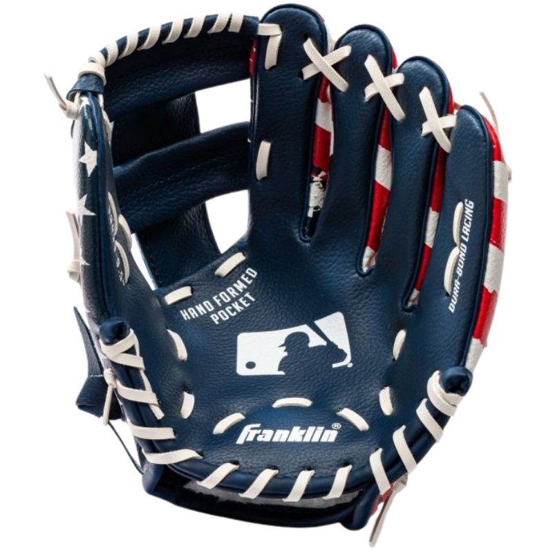 Franklin 22900 9,5 Inch MLB Navy/Red/White Youth Baseball Glove with Ball | Left Hand Catch