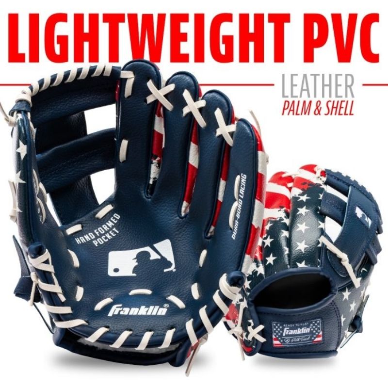 Franklin 22900 9,5 Inch MLB Navy/Red/White Youth Baseball Glove with Ball | Left Hand Catch