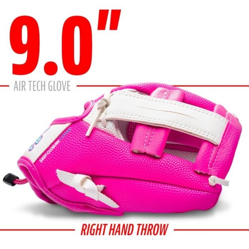 Franklin 22891 9 Inch Synthetic Airtech White/Pink/Yellow Baseball Glove with Ball|  Left Hand Catch