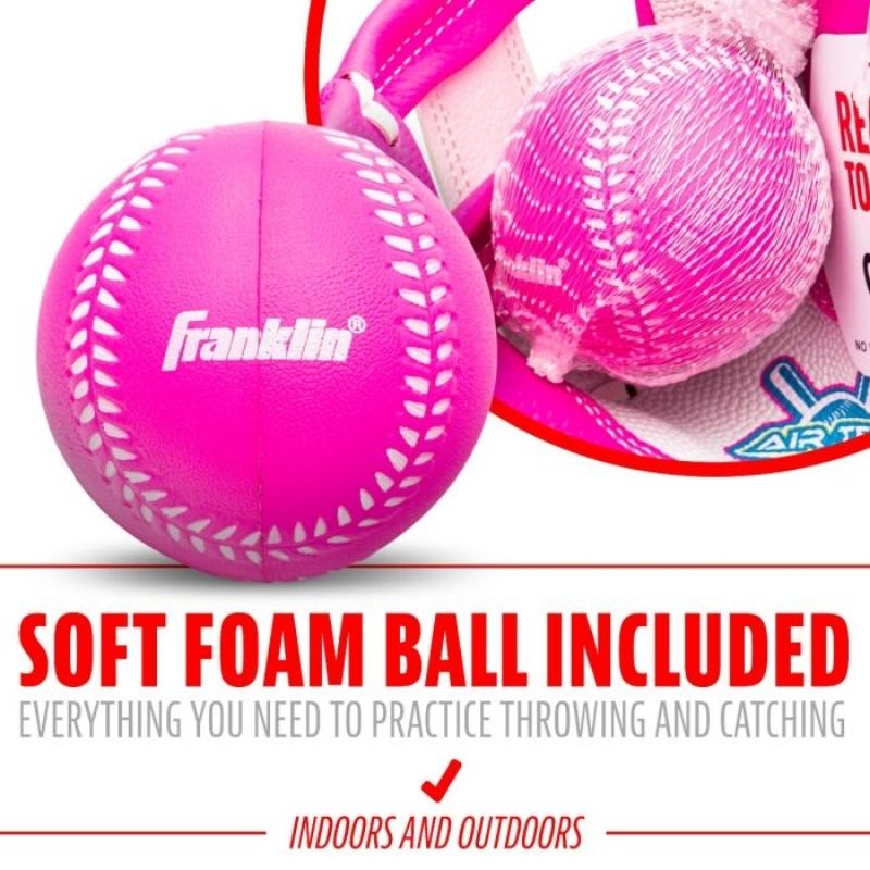 Franklin 22891 9 Inch Synthetic Airtech White/Pink/Yellow Baseball Glove with Ball|  Left Hand Catch