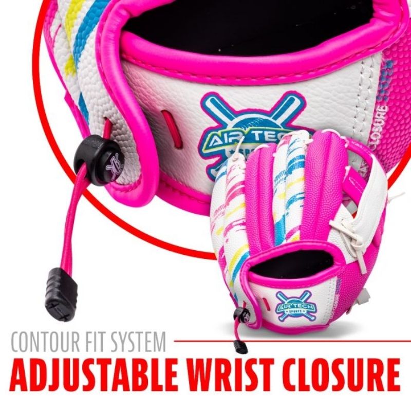 Franklin 22891 9 Inch Synthetic Airtech White/Pink/Yellow Baseball Glove with Ball|  Left Hand Catch