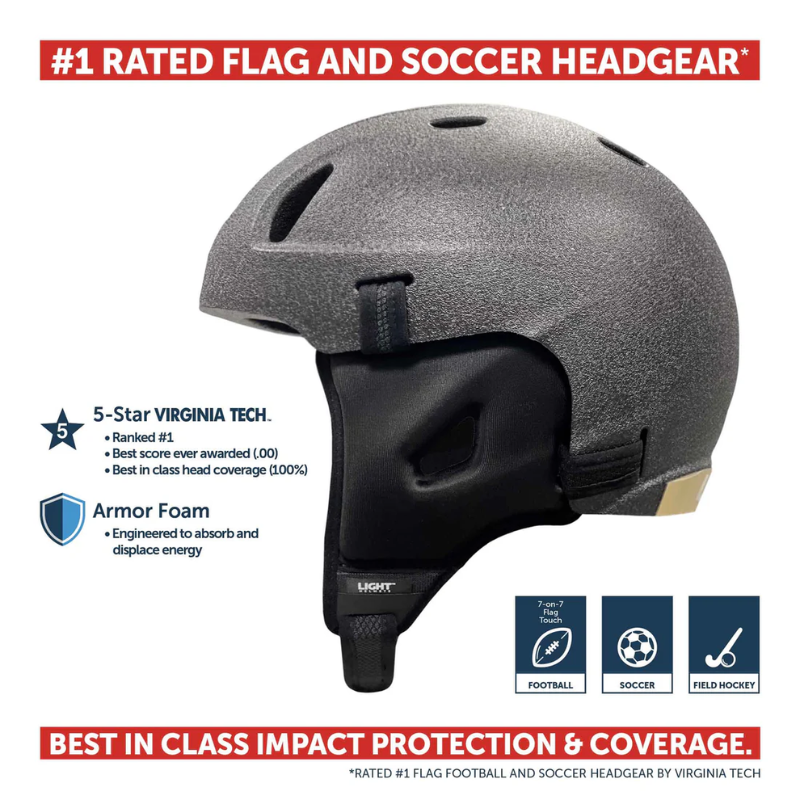 Light SS1 Five Star Rating Soft Shell Headgear Helmet for Flag Football/Soccer L Black