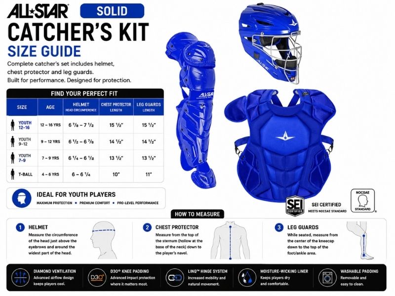 All Star CKCC1216S7XS Solid Catcher's Kit 12-16 Y Youth Navy