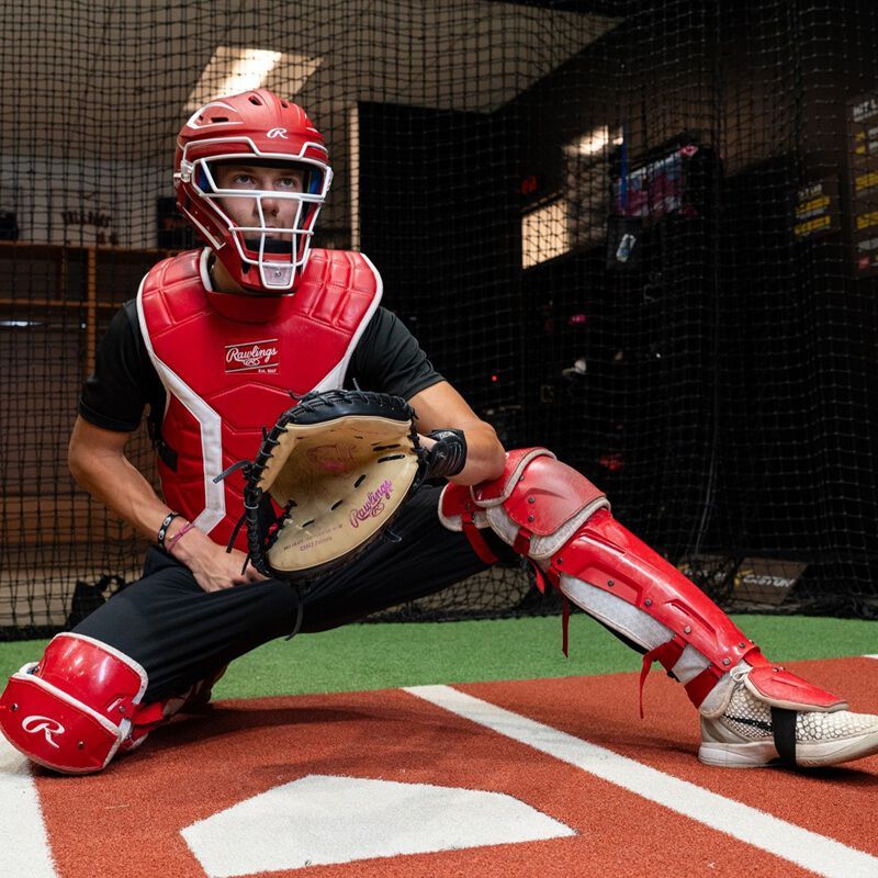 Rawlings MCHPROC Mach Pro Catchers Set L Scarlet/White