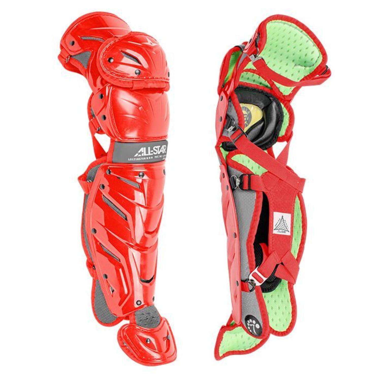 All Star LG1216S7X Youth System 7 Axis Pro Leg Guards | 14,5¨ Inch Color Scarlet