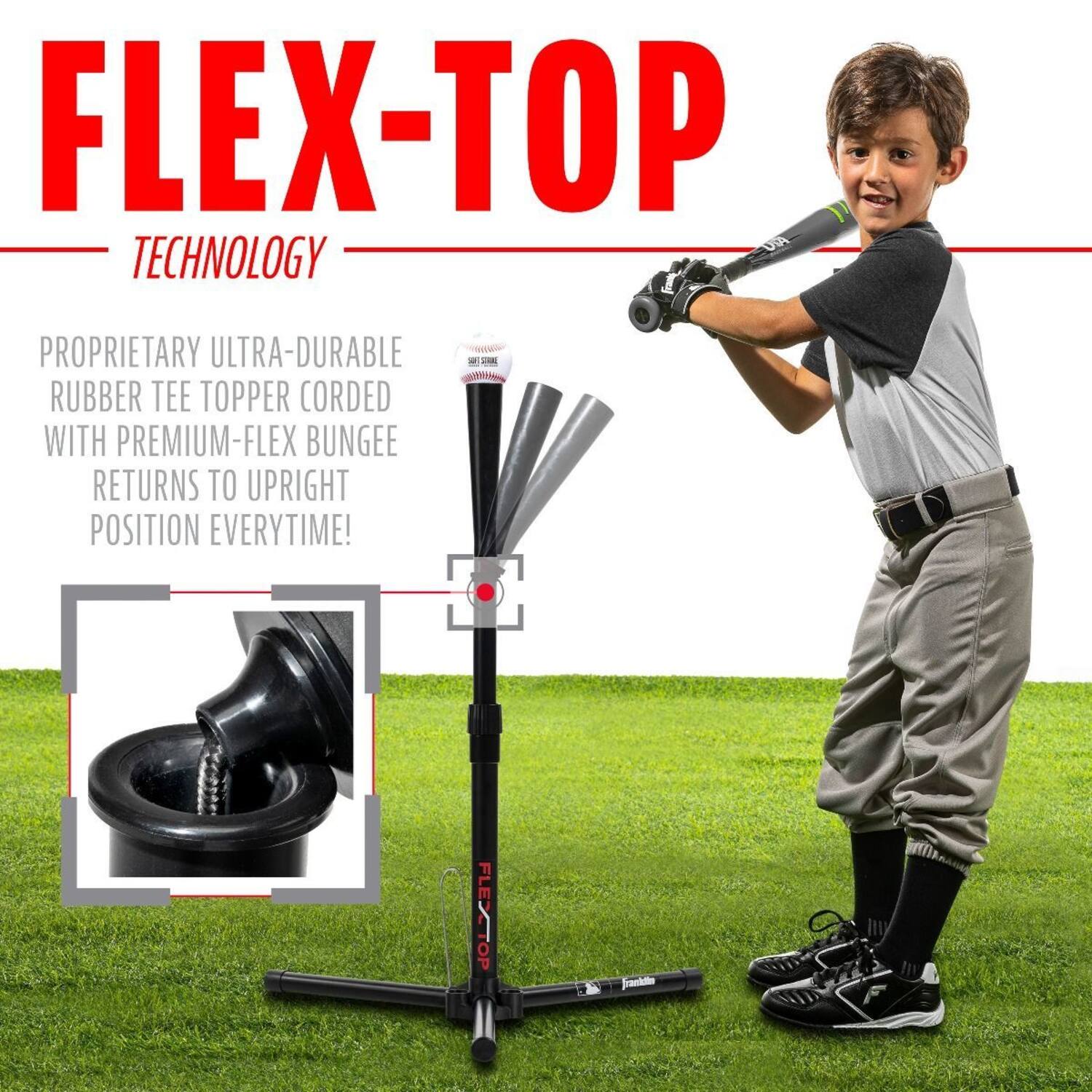 Franklin MLB Flex Top Tee Ball Tee (24954) | Adjustable Baseball Batting Trainer 