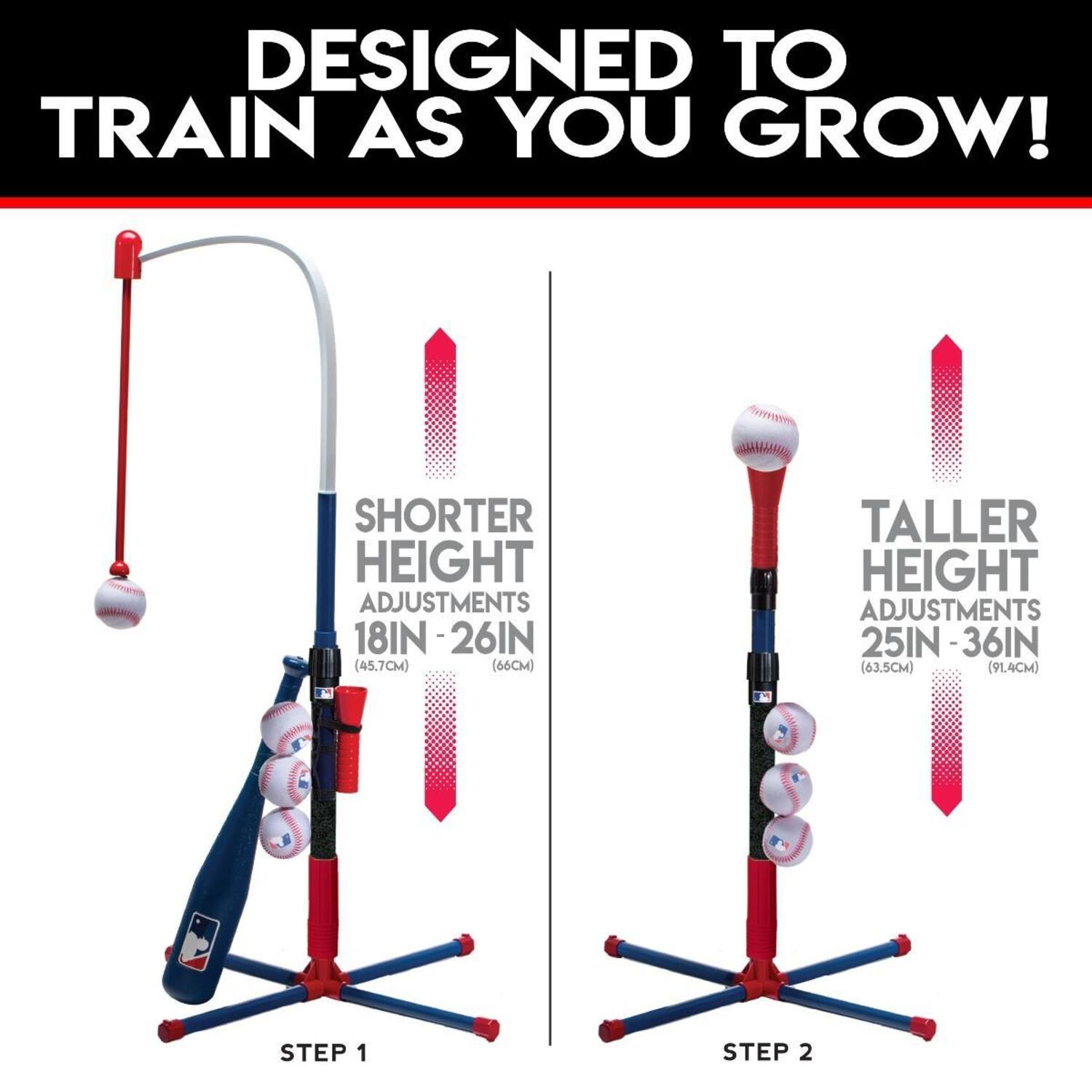 Franklin MLB Youth 2IN1 Grow-With-Me Batting Tee | Baseball Adjustable Batting Tee Trainer