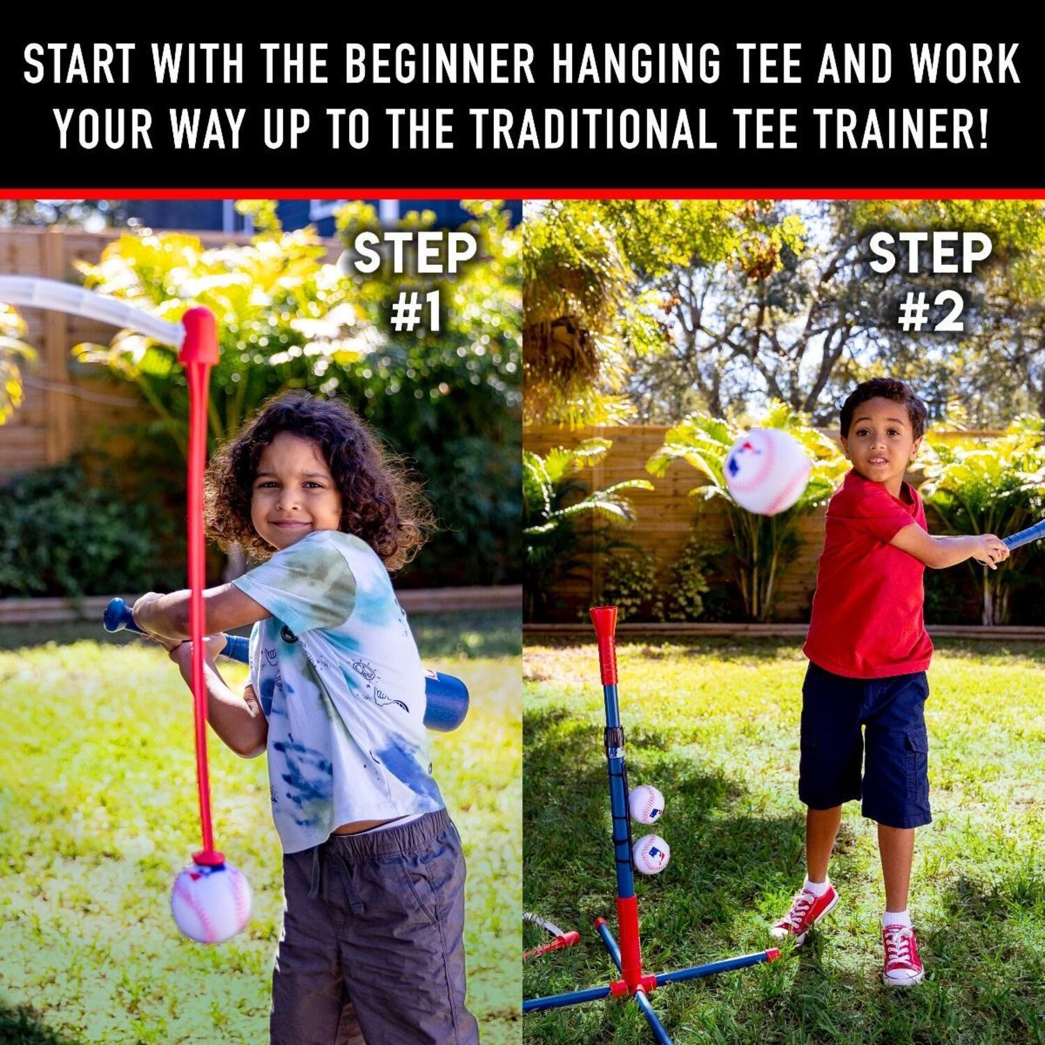 Franklin MLB Youth 2IN1 Grow-With-Me Batting Tee | Baseball Adjustable Batting Tee Trainer