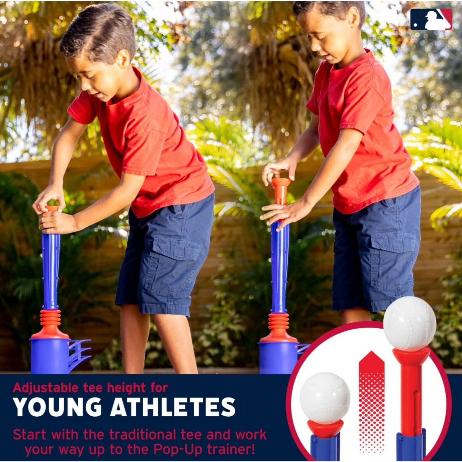 Franklin MLB Youth Super Star Batter 2IN1 Tee Ball Combo | Baseball Adjustable Batting Tee Trainer 