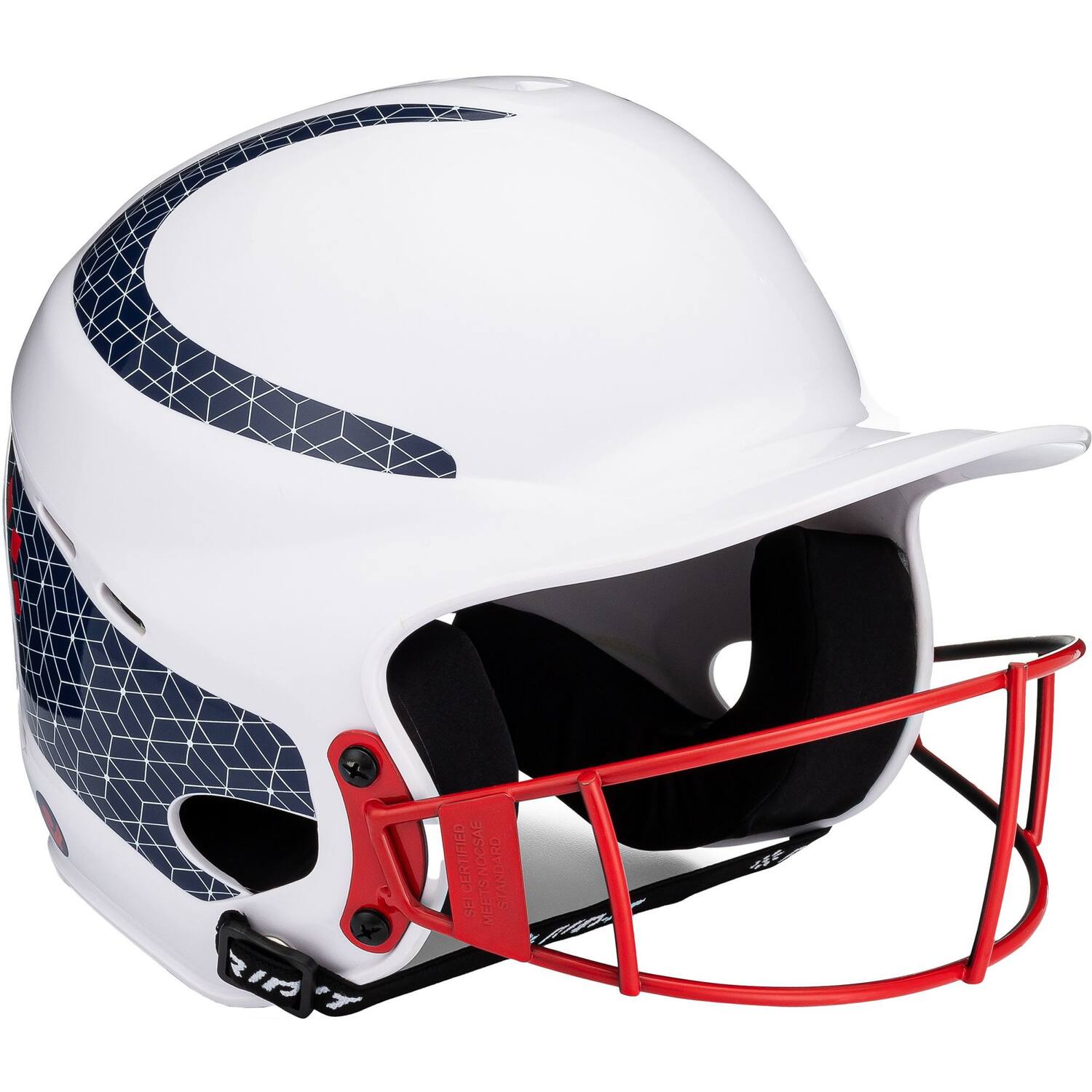 RIP-IT Vision Classic Pinstripe Softball Batting Helmet 2.0 for Women | M/L White/Navy/Red