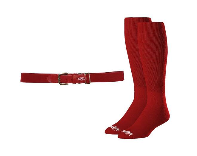 Rawlings Baseball Belt & Sock Combo M Scarlet