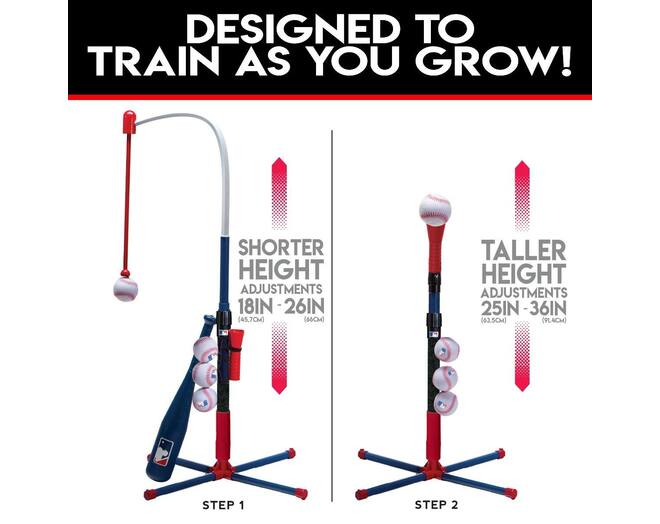 Franklin MLB Youth 2IN1 Grow-With-Me Batting Tee | Baseball Adjustable Batting Tee Trainer