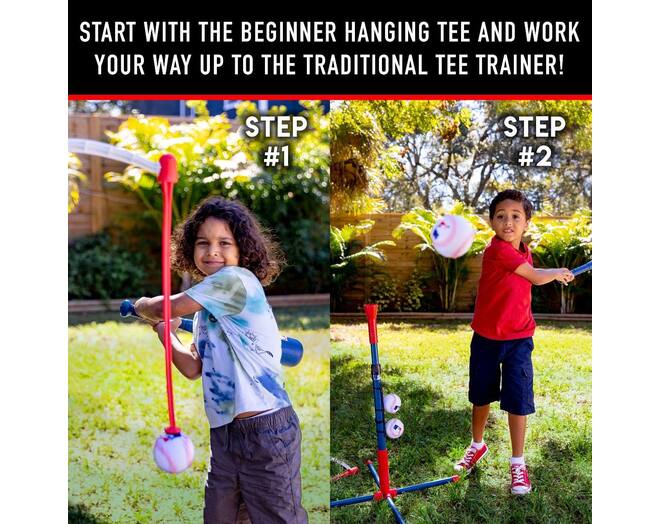 Franklin MLB Youth 2IN1 Grow-With-Me Batting Tee | Baseball Adjustable Batting Tee Trainer