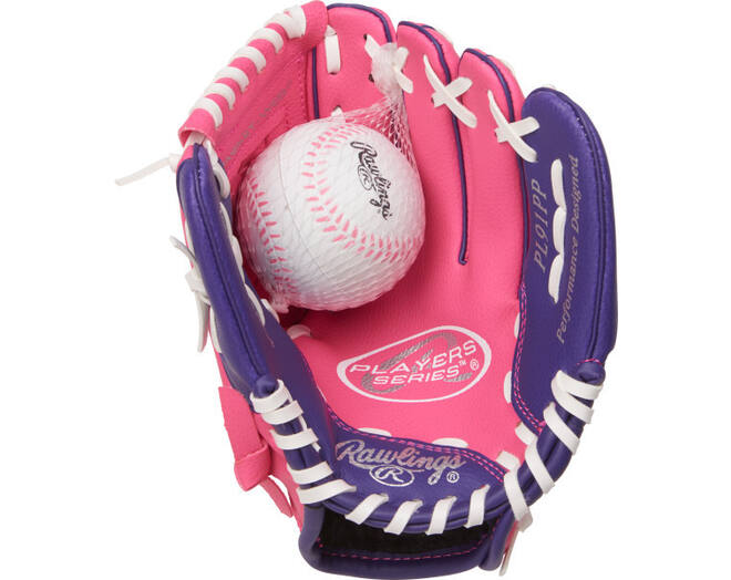 Rawlings PL91PP Tee Ball Baseball Glove w/Ball | Pink Purple 9 Inch Left Hand Model