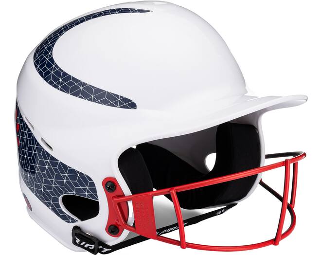 RIP-IT Vision Classic Pinstripe Softball Batting Helmet 2.0 for Women | M/L White/Navy/Red